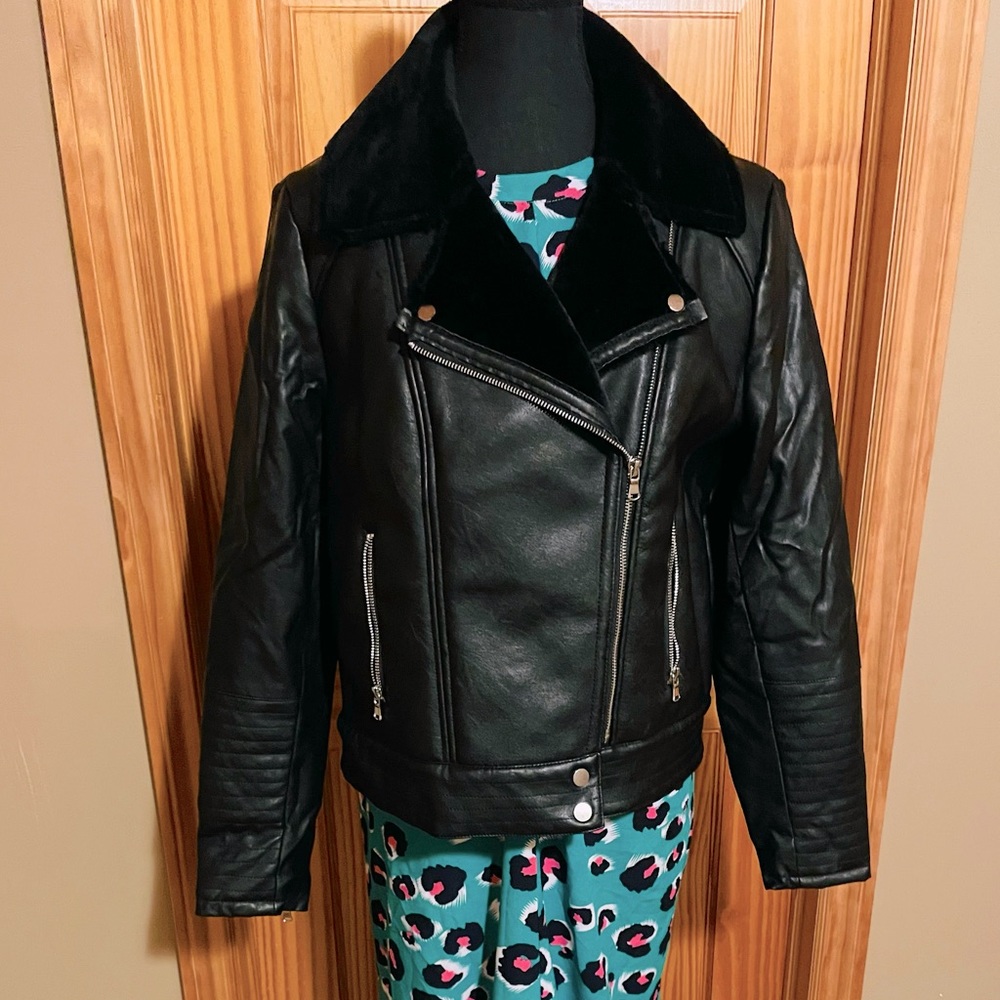 Faux leather Moto jacket with faux fur interior